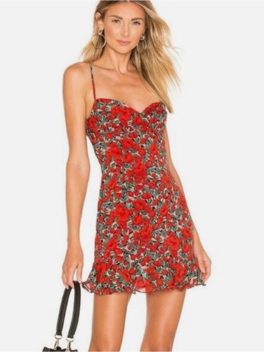 superdown Red Floral Spaghetti-Strap Mini Dress